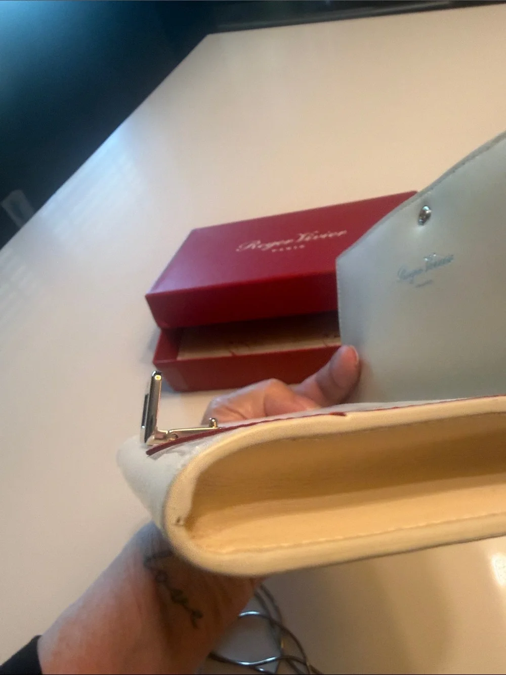 Roger Vivier Cream Leather Wallet with Black 'Love' Applique and Red Heart